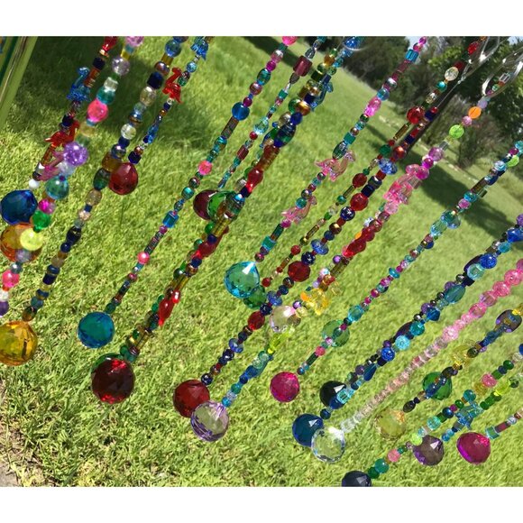 Beaded Suncatcher Green & Clear Crystal Prism Hanging Patio Decor Yard Art Tree - Picture 10 of 10